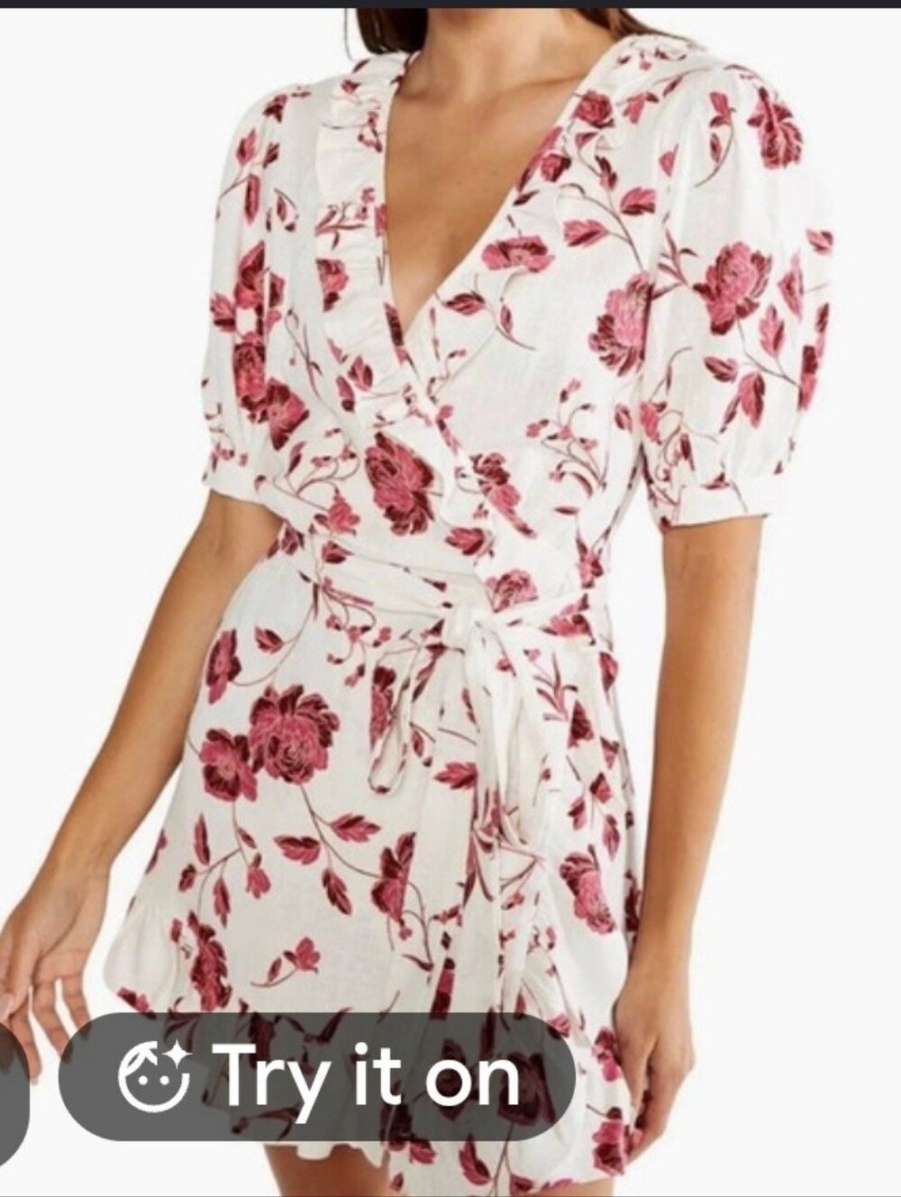 Misa NWT Floral Wrap Mini Dress - White with Rose Print